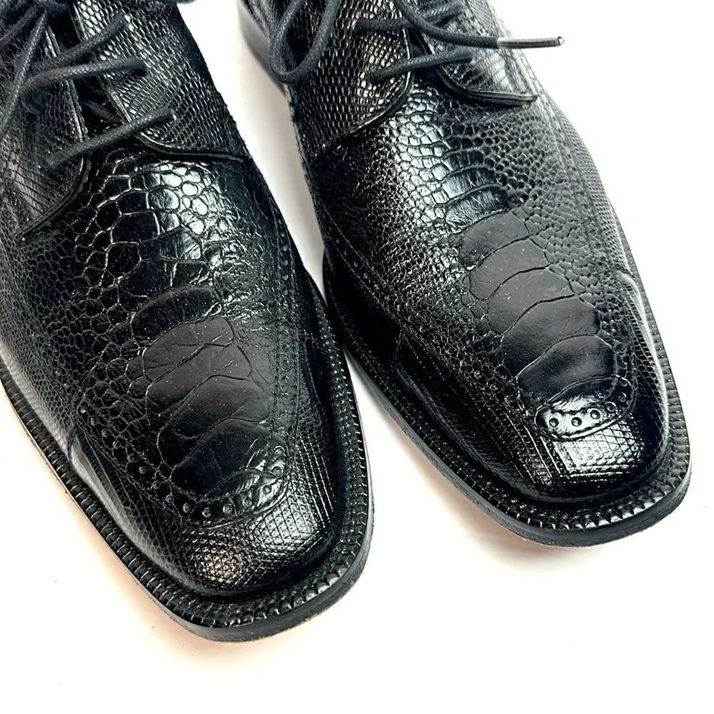 David X Genuine Lizard and Ostrich Men's Dress Shoes Black Size 9.5